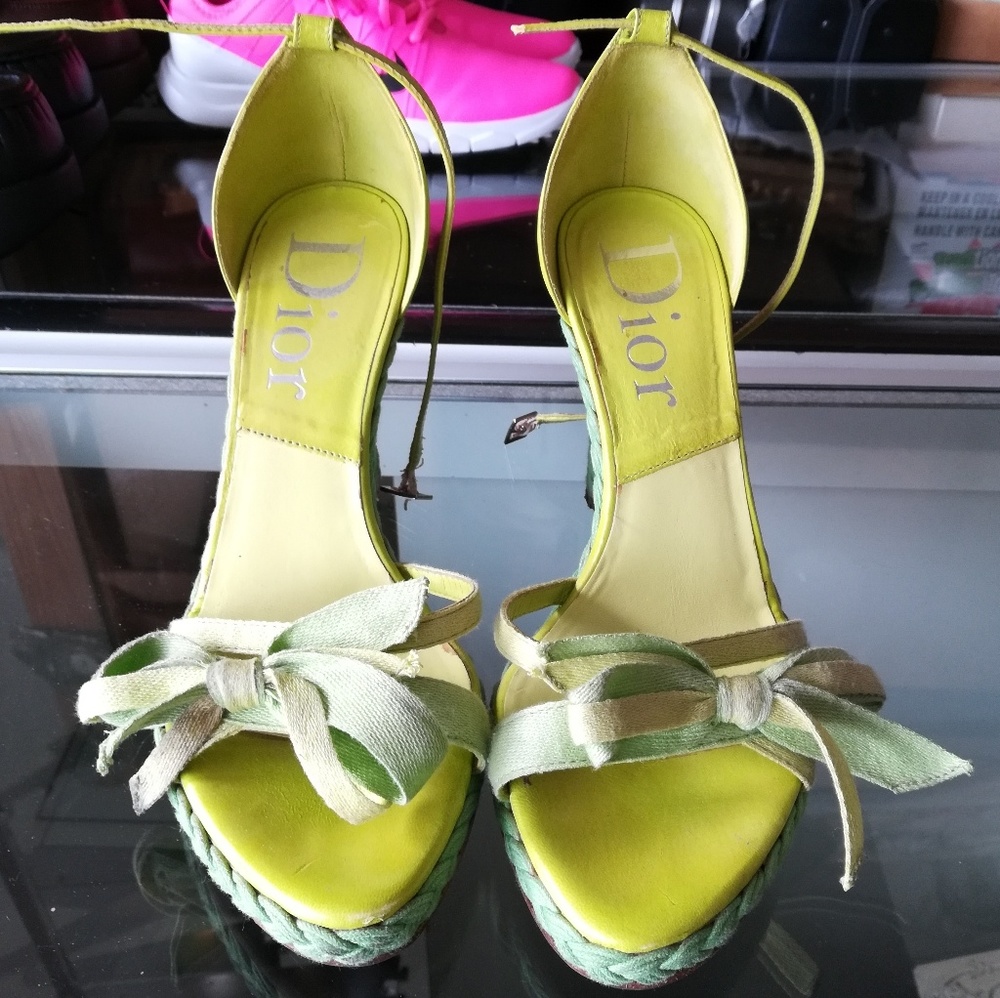 Christian Dior Espadrilles Green Wedge Heel size 6